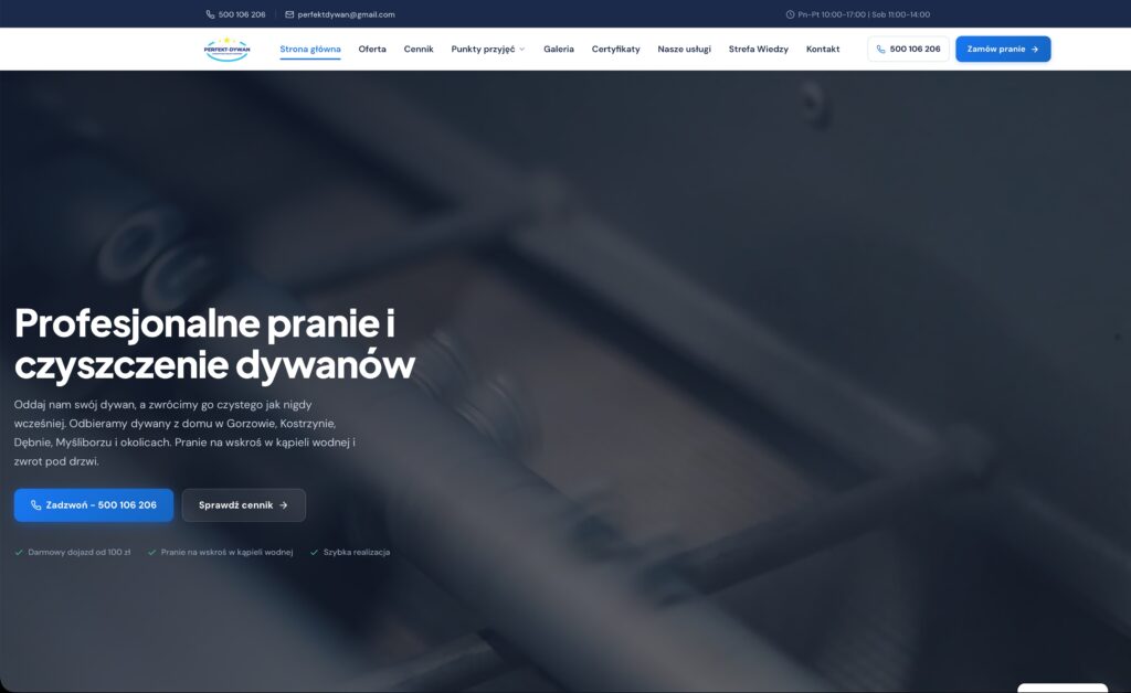 strona dla firmy czyszczącej dywany
