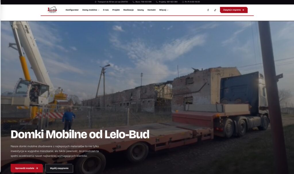 strona dla firmy produkującej domy mobilne