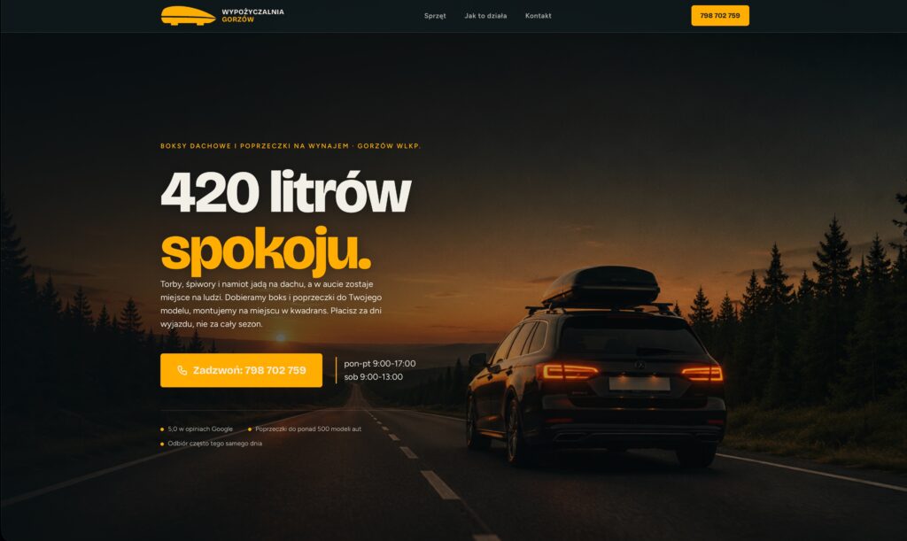 strona internetowa dla wypożyczalni boksów dachowych