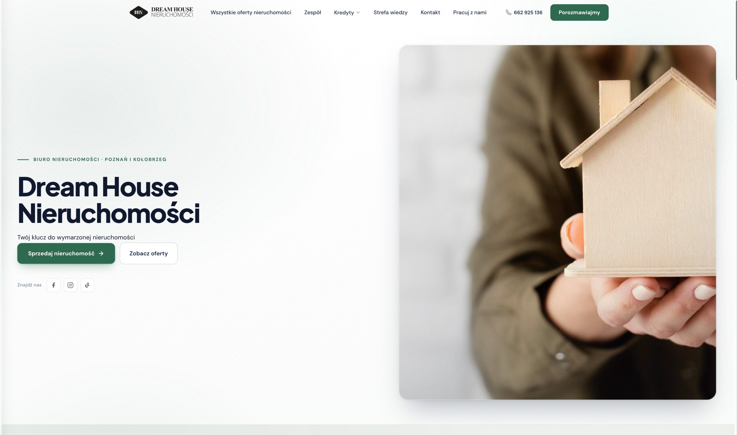 Strona internetowa dla biura nieruchomości Dream House z Poznania, strona główna z wyszukiwarką nieruchomości i transparentnym nagłówkiem na zdjęciu