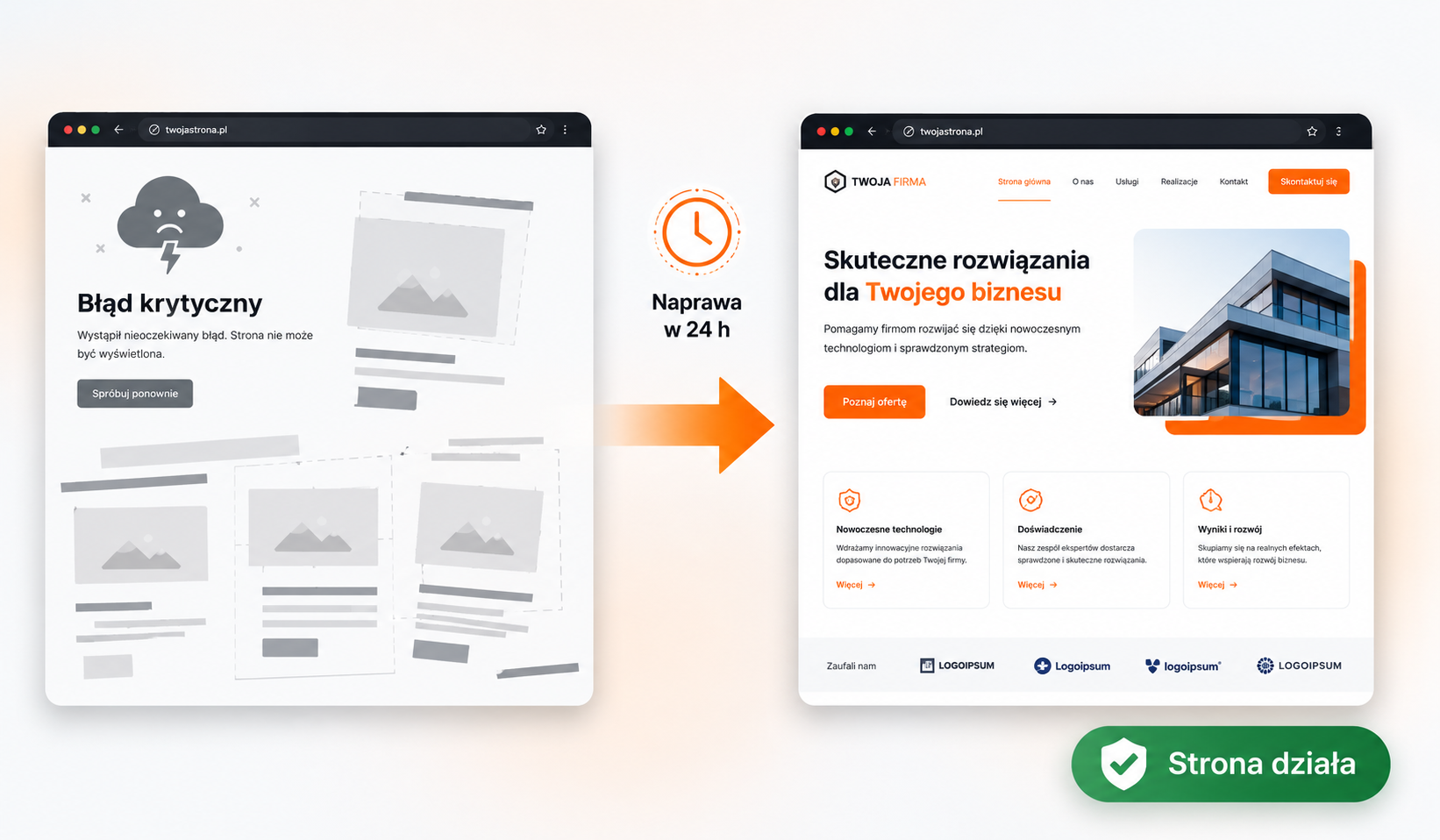 Naprawa strony WordPress: przejście od błędu krytycznego do działającej strony z plakietką strona działa